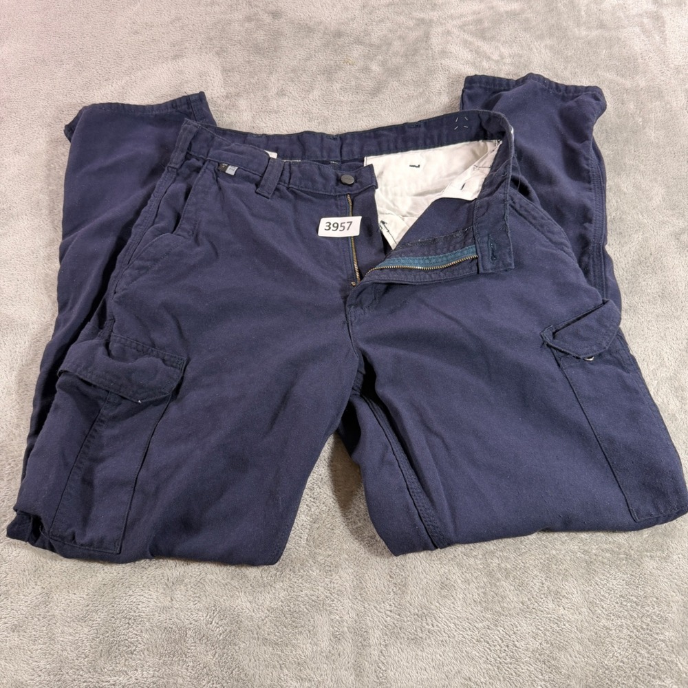Carhartt Cargo Pants Mens 32x35 Navy Blue FR Flame Resistant Workwear CAT 2